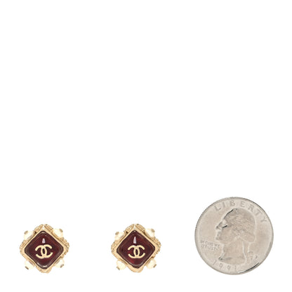 Chanel Resin Pearl Square CC Earrings Burgundy Gold 2 of 4