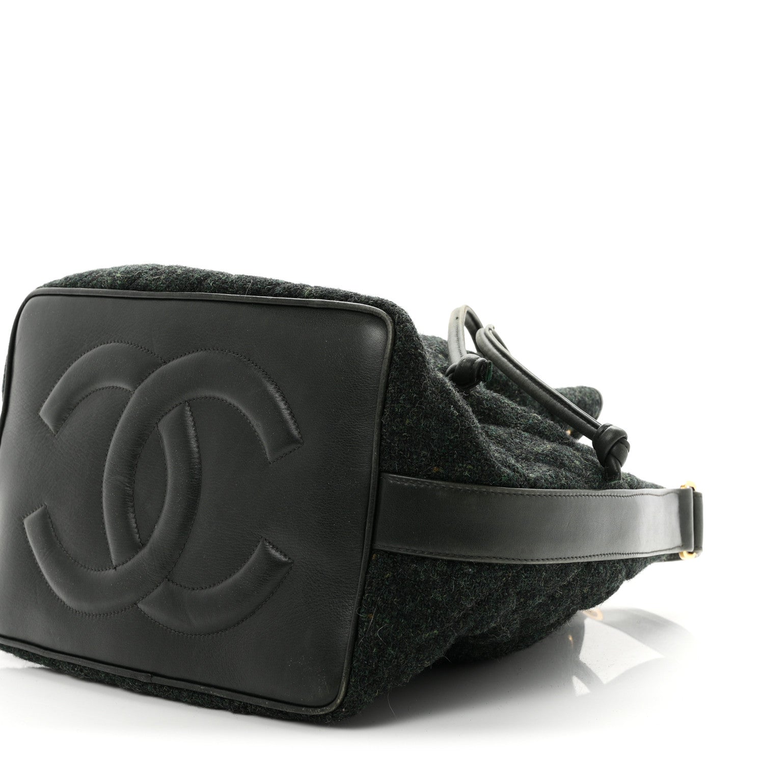 Chanel Calfskin Tweed Medium CC Chain Bucket Drawstring Bag Green 12 of 12