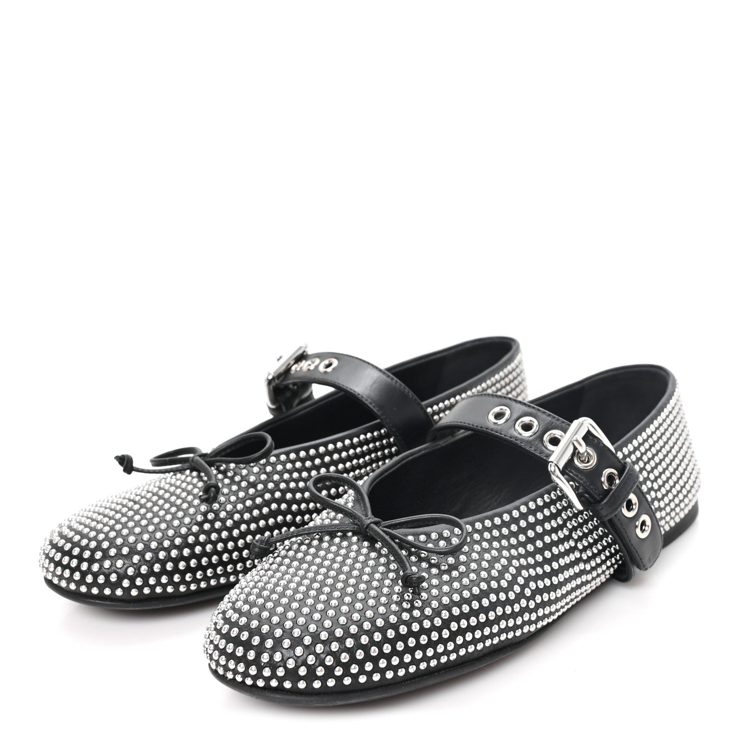 Miu Miu Calfskin Studded Mary Jane Ballerina Flats 36.5 Black 4 of 8