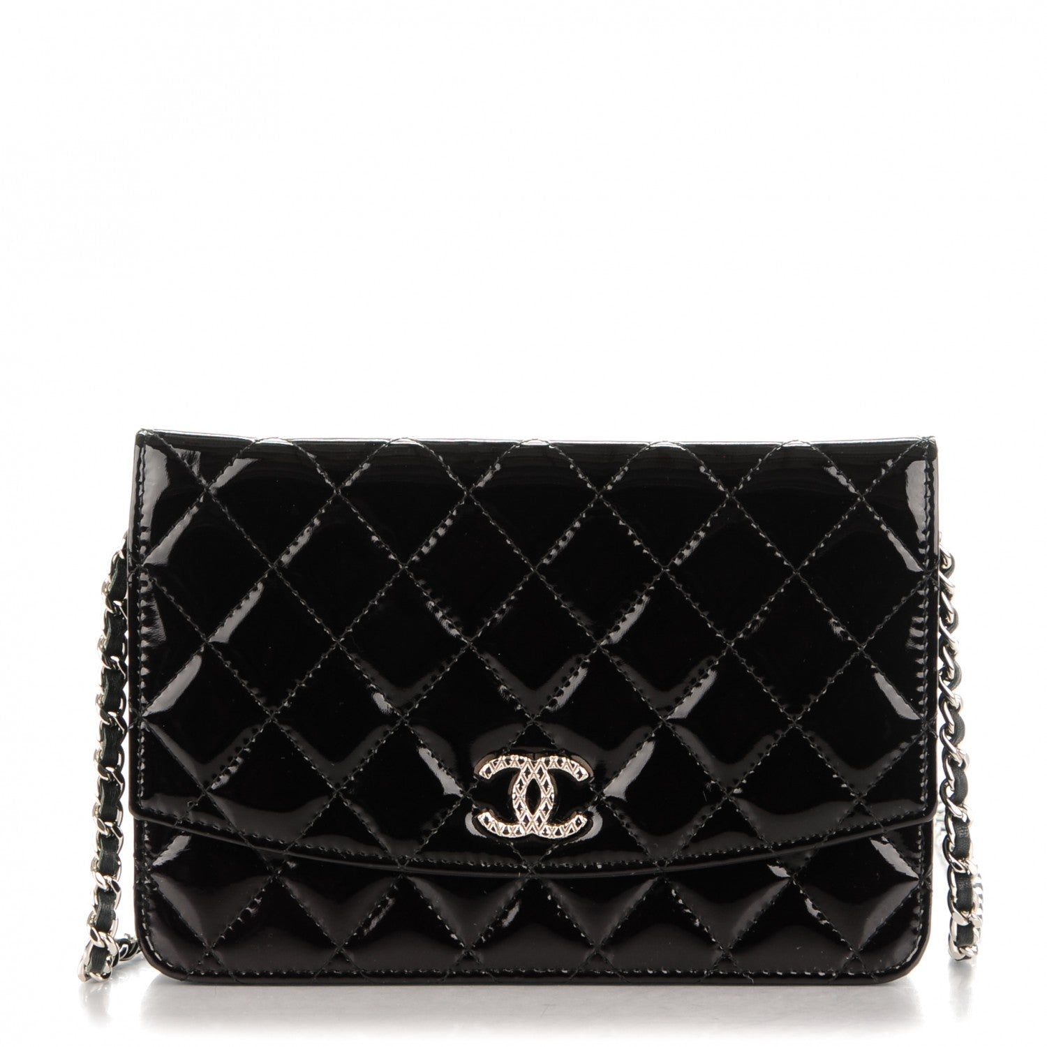 Chanel Patent Quilted Brilliant Wallet On Chain WOC Black 1 of 8