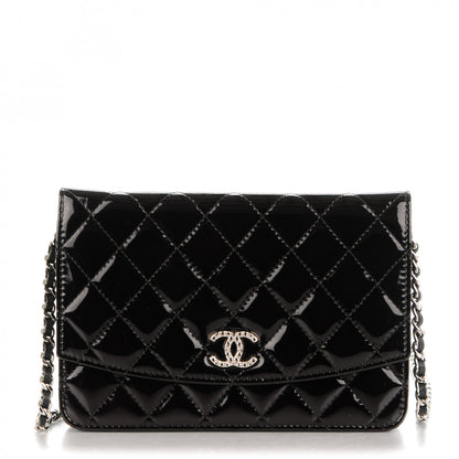 Chanel Patent Quilted Brilliant Wallet On Chain WOC Black 1 of 8