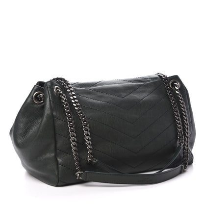 Saint Laurent Vintage Lambskin Chevron Monogram Medium Nolita Dark Green 3 of 10