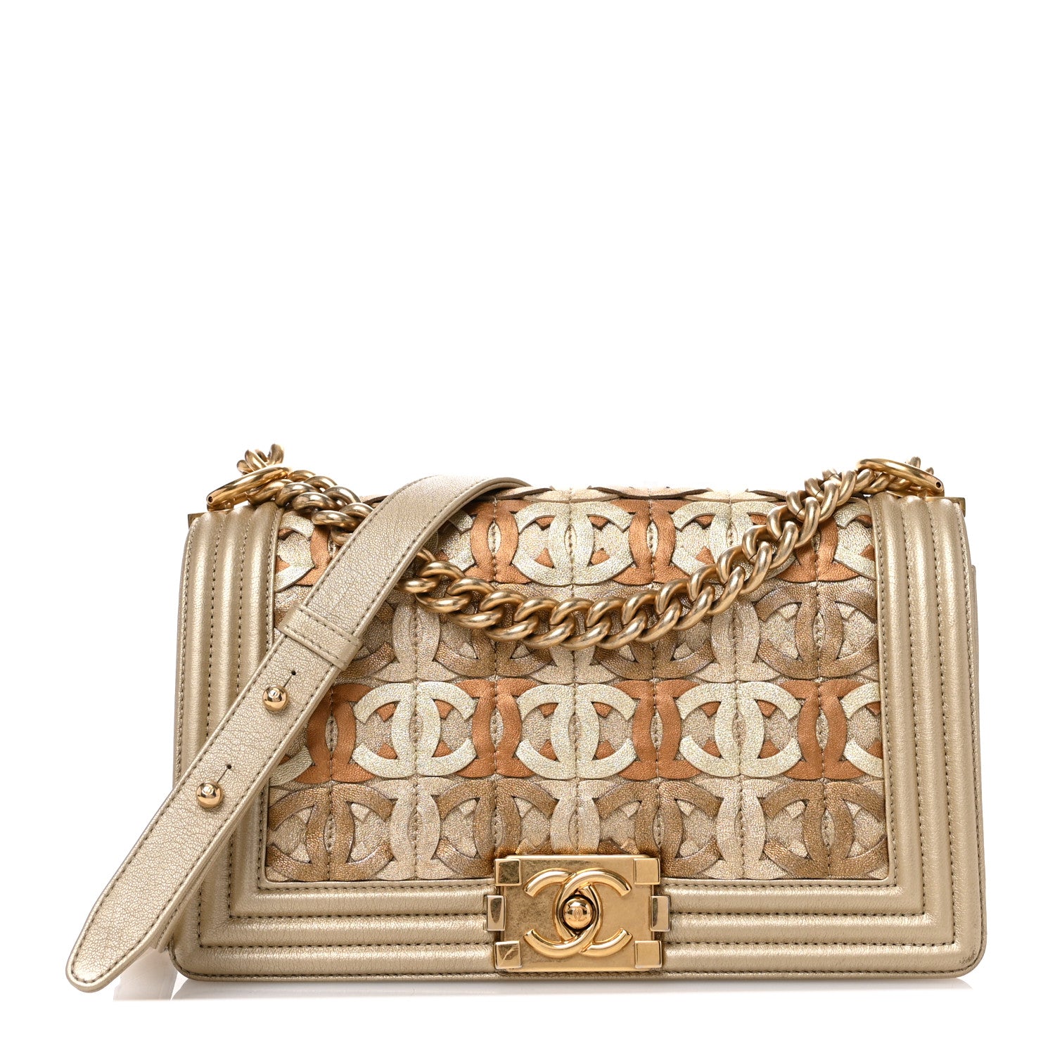 Chanel Metallic Lambskin Medium Golden CC Boy Flap Dark Gold 1 of 10