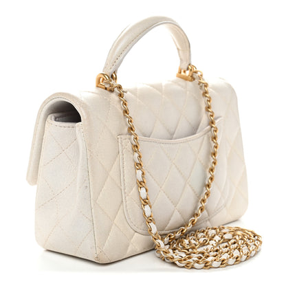 Chanel Iridescent Lambskin Quilted Mini Top Handle Rectangular Flap White 3 of 15