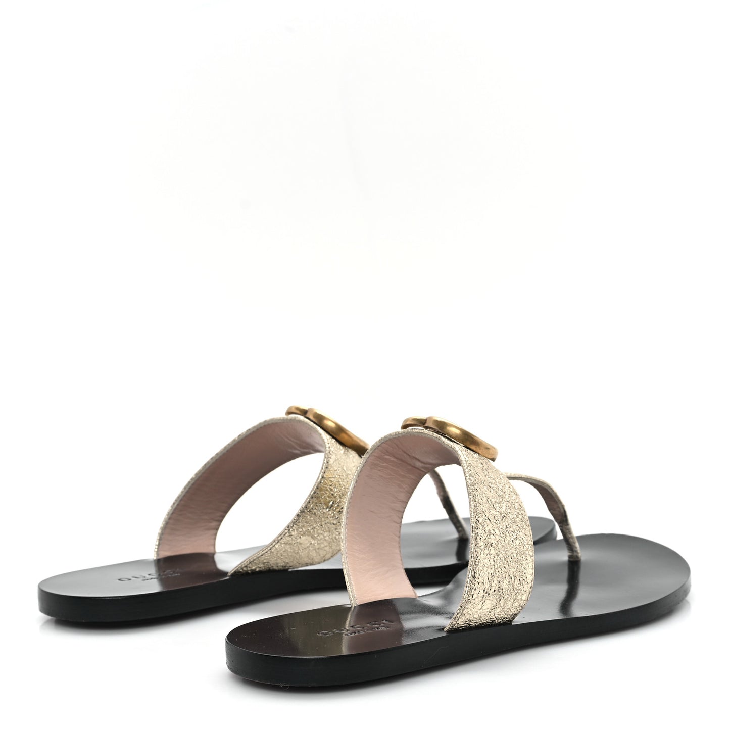 Nappa Silk Galassia GG Marmont Thong Flat Sandals 35 Platino