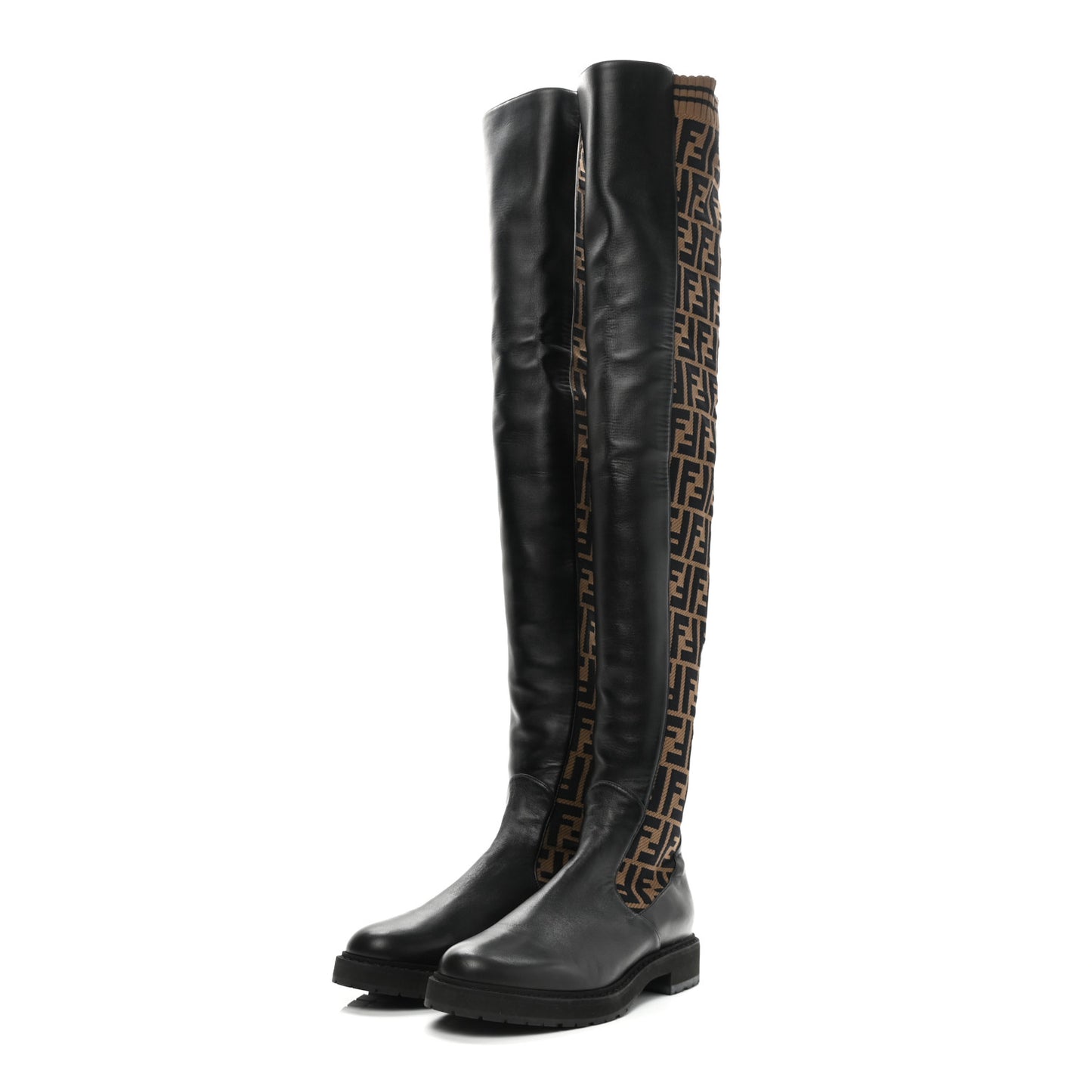 Nappa Microfiber Fabric FF Rockoko Thigh High Boots 40 Black Tobacco