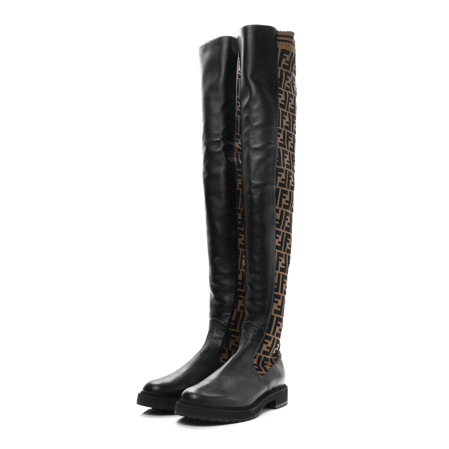 Fendi Nappa Microfiber Fabric FF Rockoko Thigh High Boots 40 Black Tobacco 3 of 7