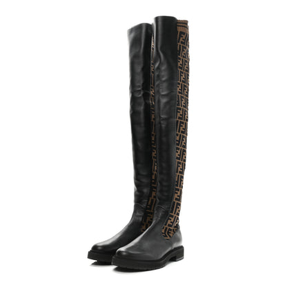 Fendi Nappa Microfiber Fabric FF Rockoko Thigh High Boots 40 Black Tobacco 3 of 7