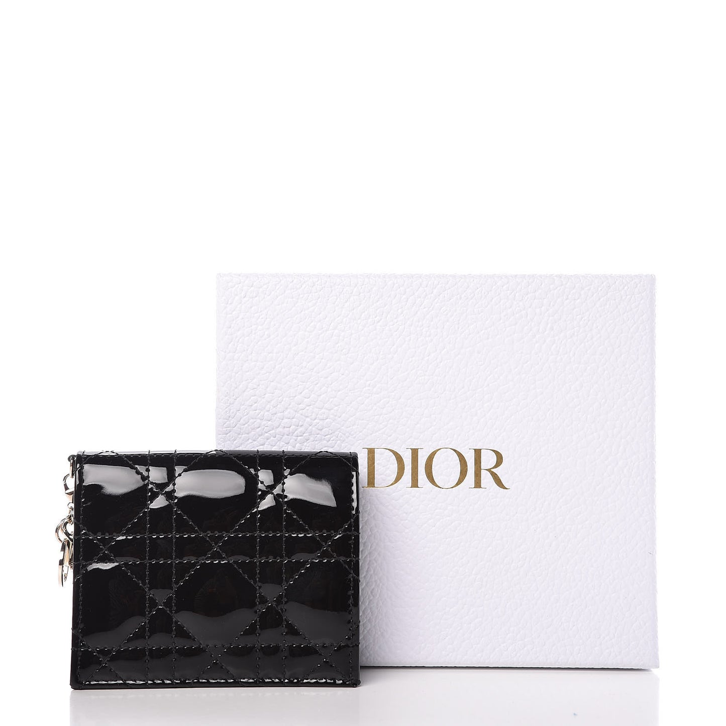 Patent Cannage Lady Dior Mini Wallet Black