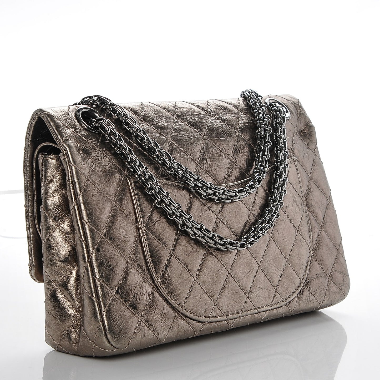 Metallic Aged Calfskin 2.55 Reissue 225 Flap Dark Silver