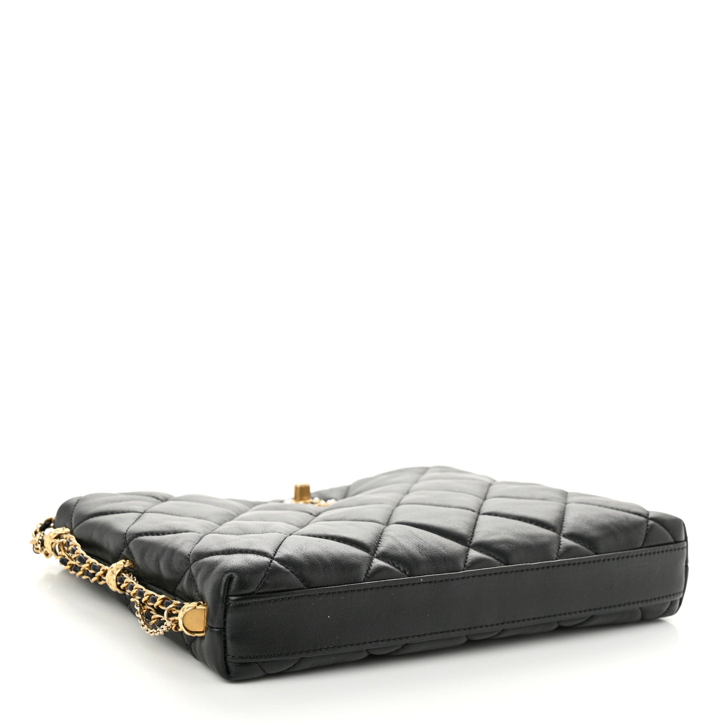 Lambskin Quilted Crush on Chains Hobo Black