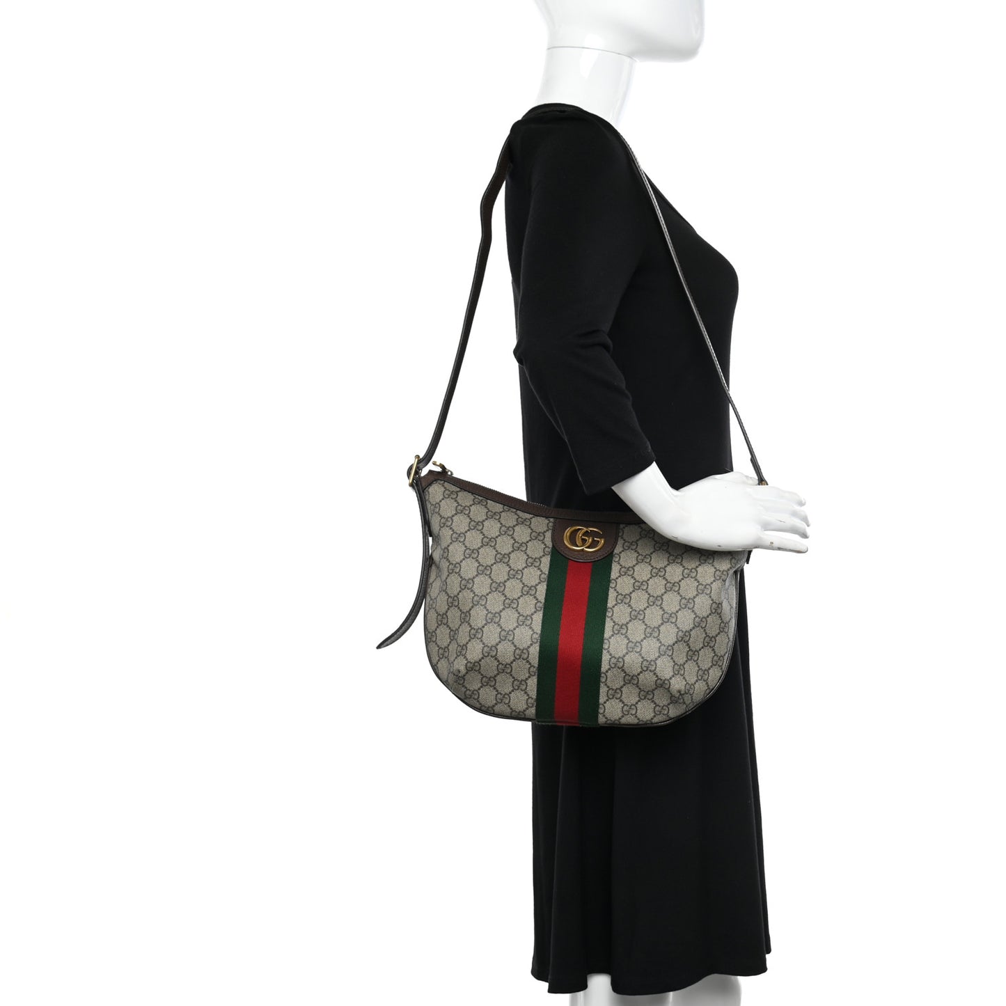 GG Supreme Monogram Web Small Ophidia Half Moon Hobo Brown
