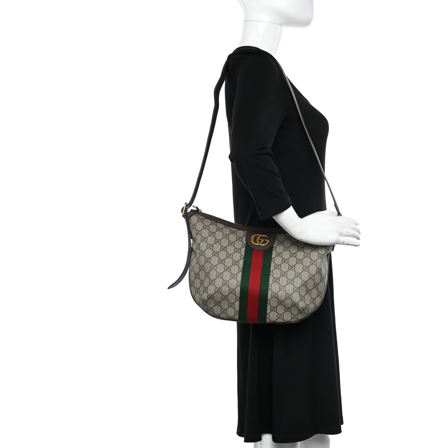 Gucci GG Supreme Monogram Web Small Ophidia Half Moon Hobo Brown 2 of 11