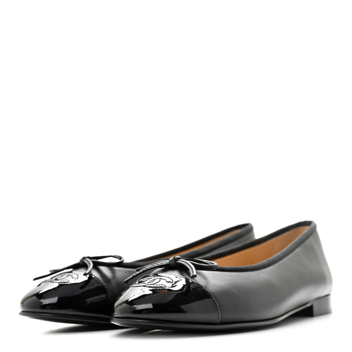 Lambskin Patent Cap Toe Ballerina Flats 39.5 Black