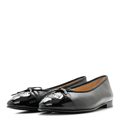 Chanel Lambskin Patent Cap Toe Ballerina Flats 39.5 Black 4 of 10