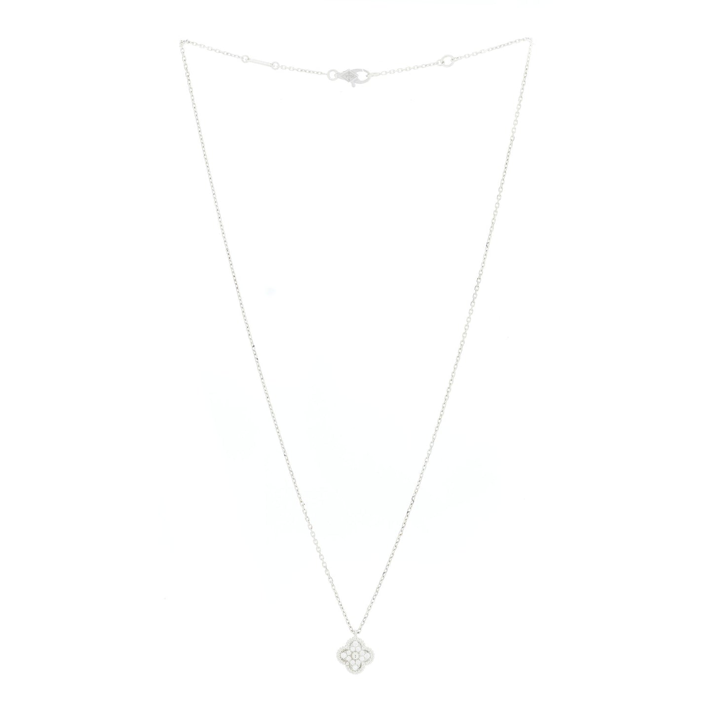 18K White Gold Diamond Sweet Alhambra Pendant Necklace