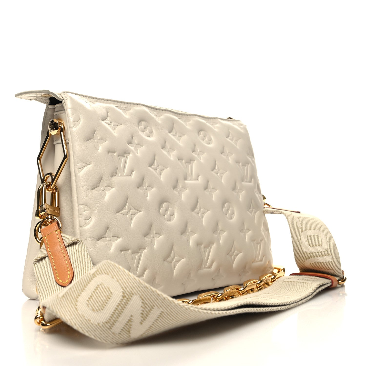 Louis Vuitton Lambskin Embossed Monogram Coussin PM Beige Cream 3 of 11