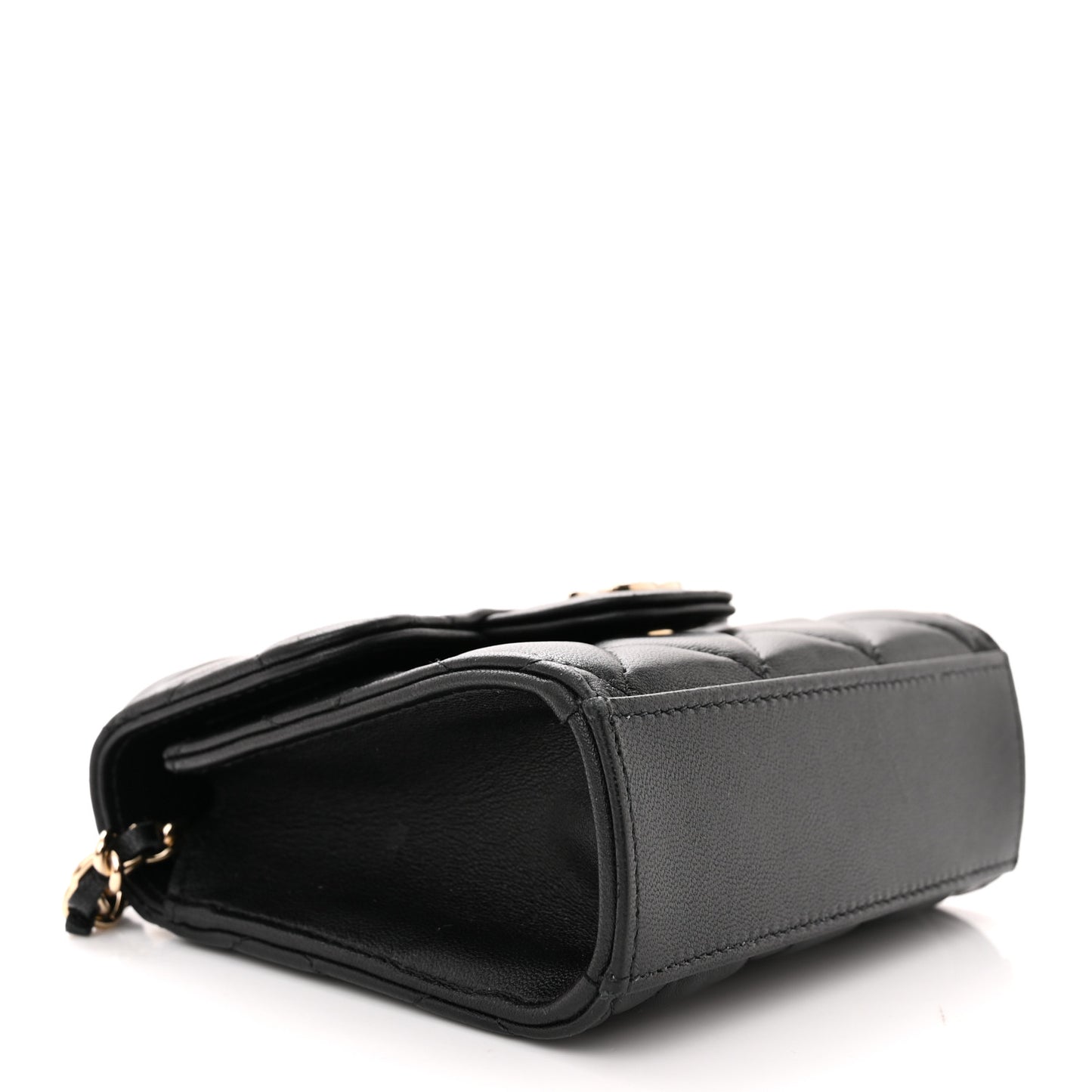 Lambskin Quilted Top Handle Flap Clutch With Chain Black