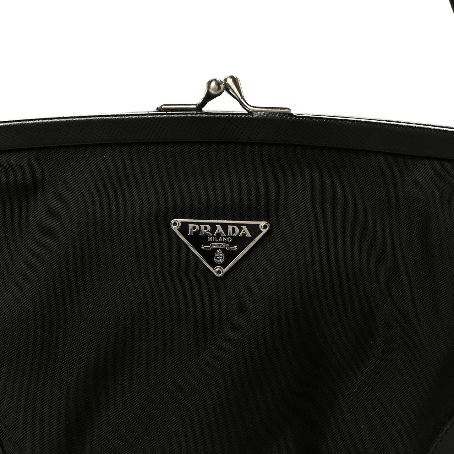 Tessuto Nylon Kisslock Shoulder Bag Black Black