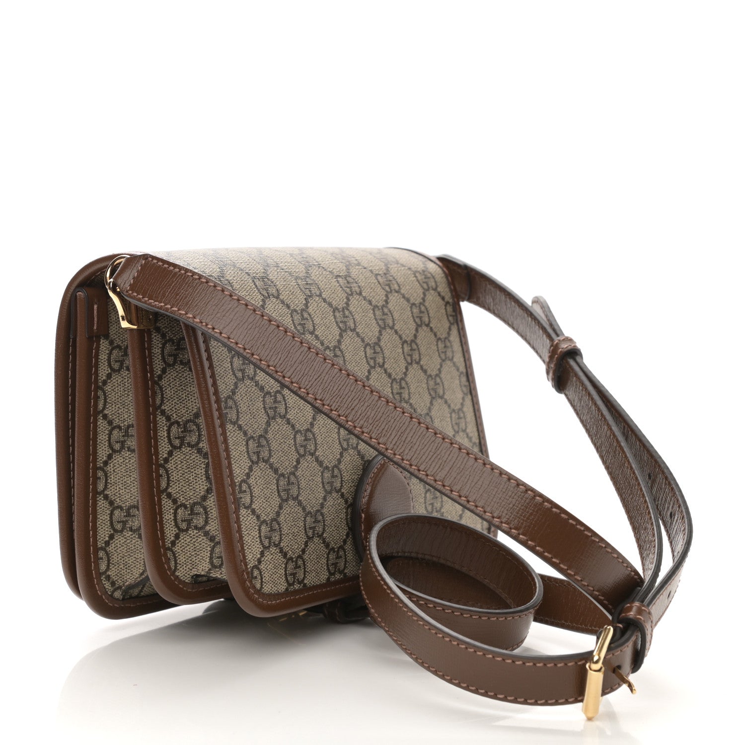 Gucci GG Supreme Monogram Azalea Calfskin Mini Retro Interlocking G Flap Shoulder Bag Beige Ebony Brown Sugar 3 of 9