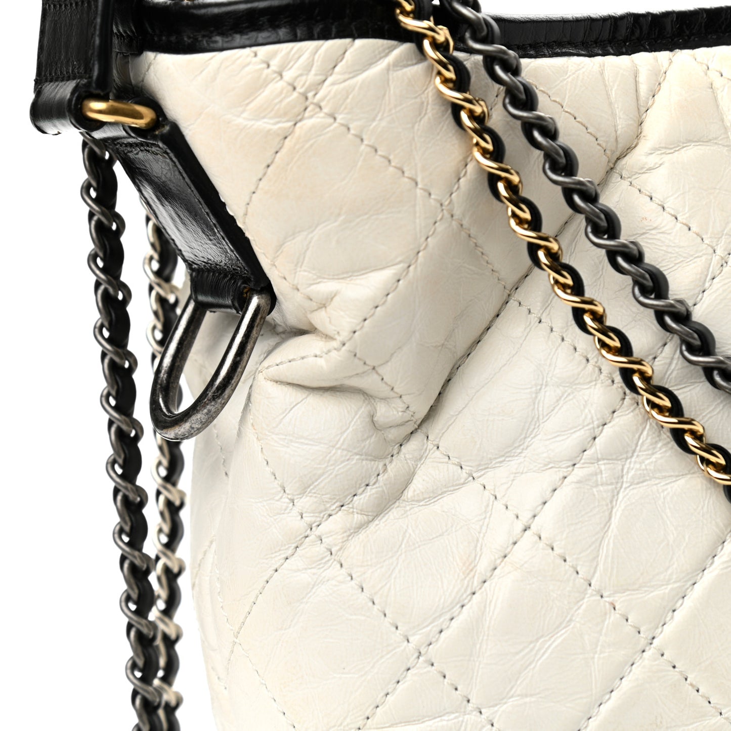 Aged Calfskin Quilted Large Gabrielle Hobo White Black