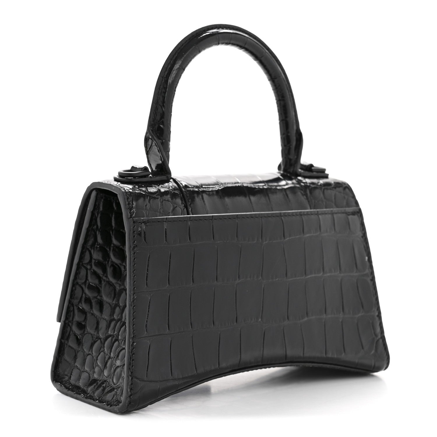 Balenciaga Shiny Calfskin Monochrome Crocodile Embossed Hourglass Top Handle Bag XS Black 3 of 15