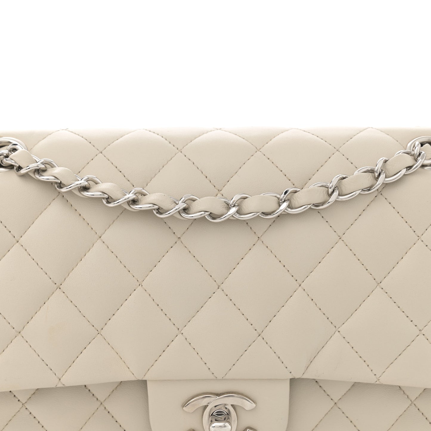 Lambskin Quilted Medium Double Flap Light Grey