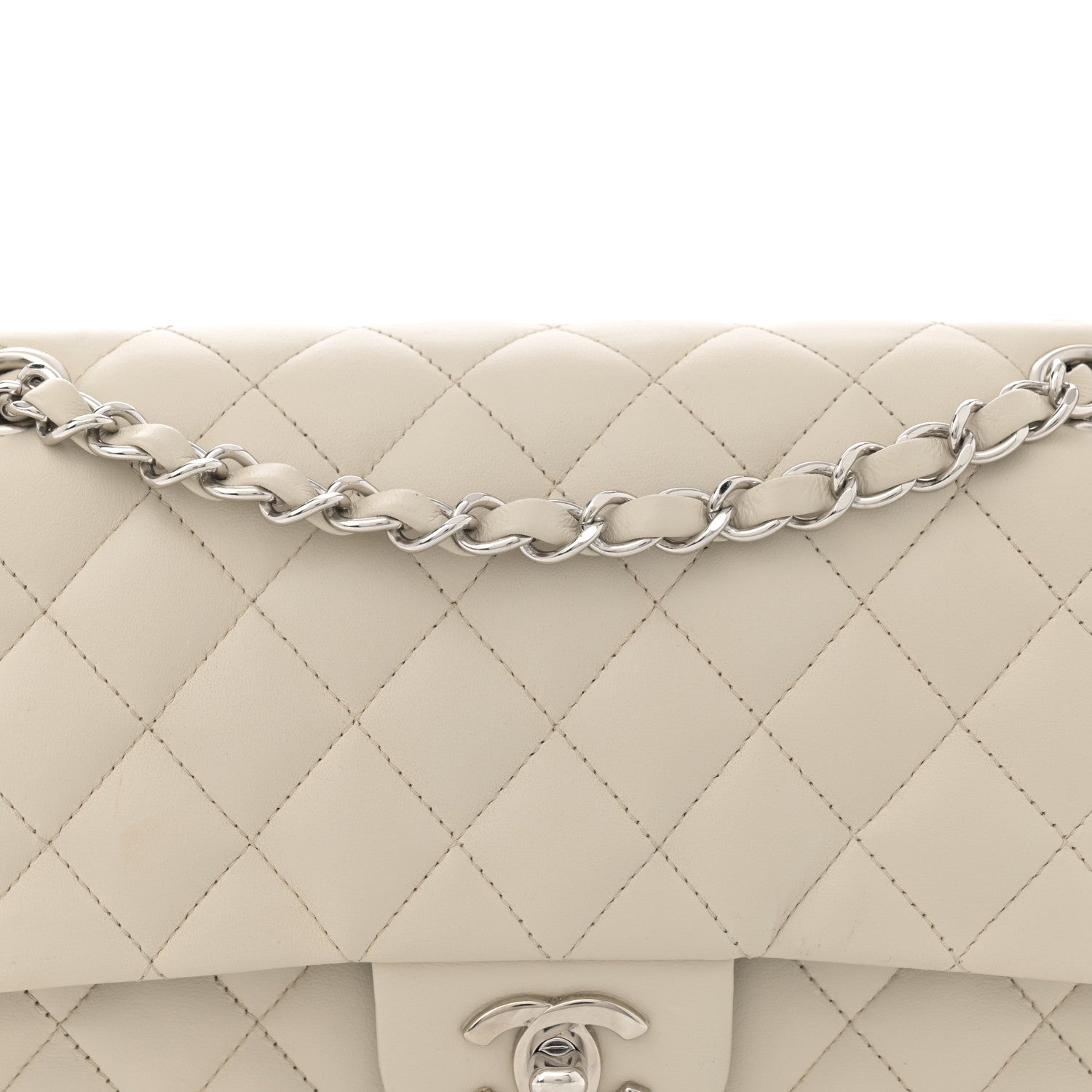 Chanel Lambskin Quilted Medium Double Flap Light Grey 8 of 13