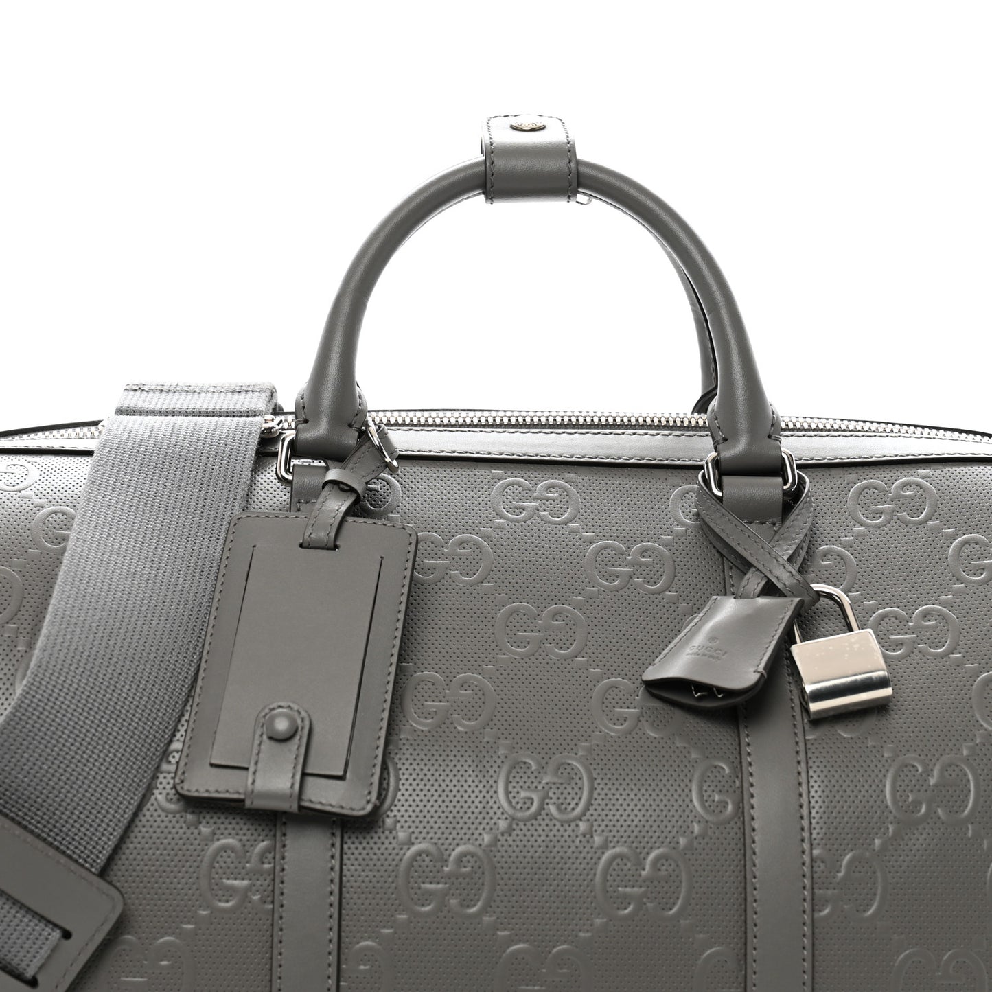 Calfskin GG Tennis Embossed Duffle Bag  Grey