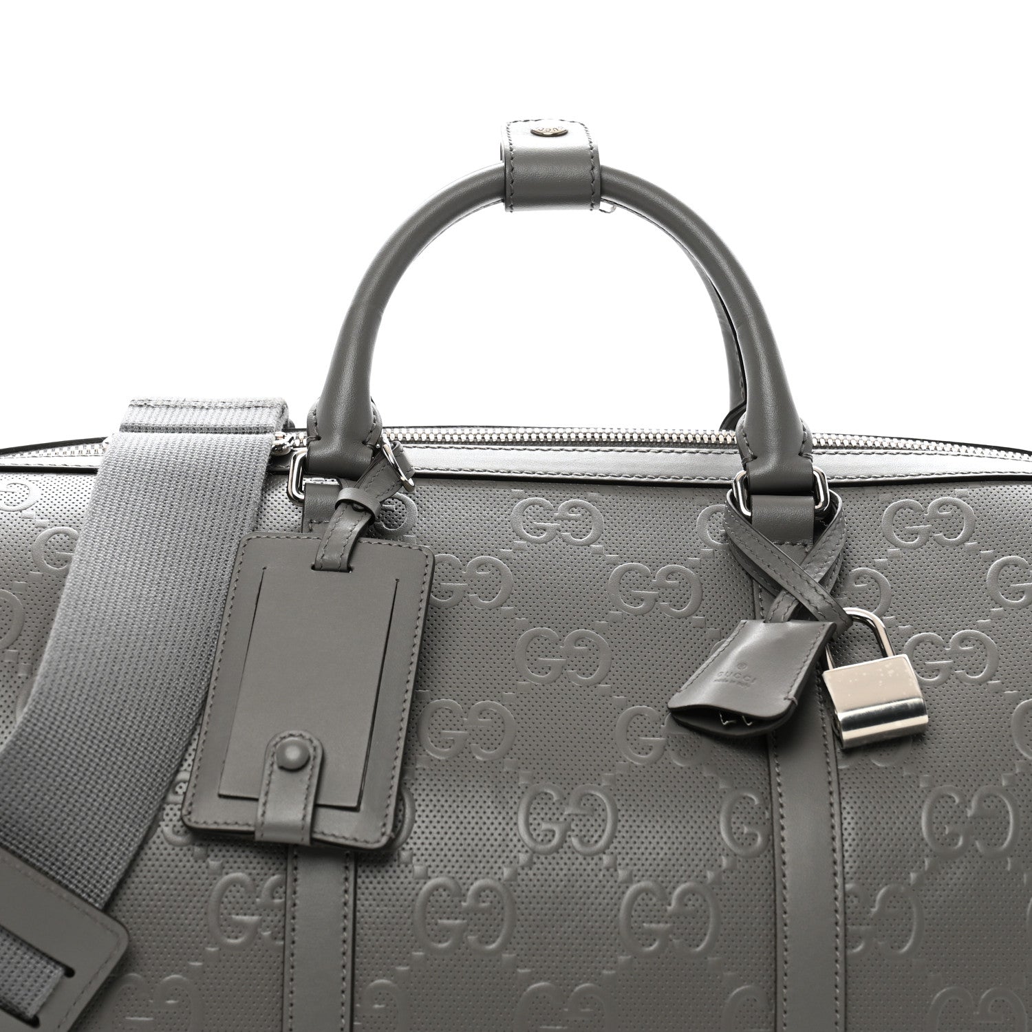Gucci Calfskin GG Tennis Embossed Duffle Bag  Grey 7 of 10