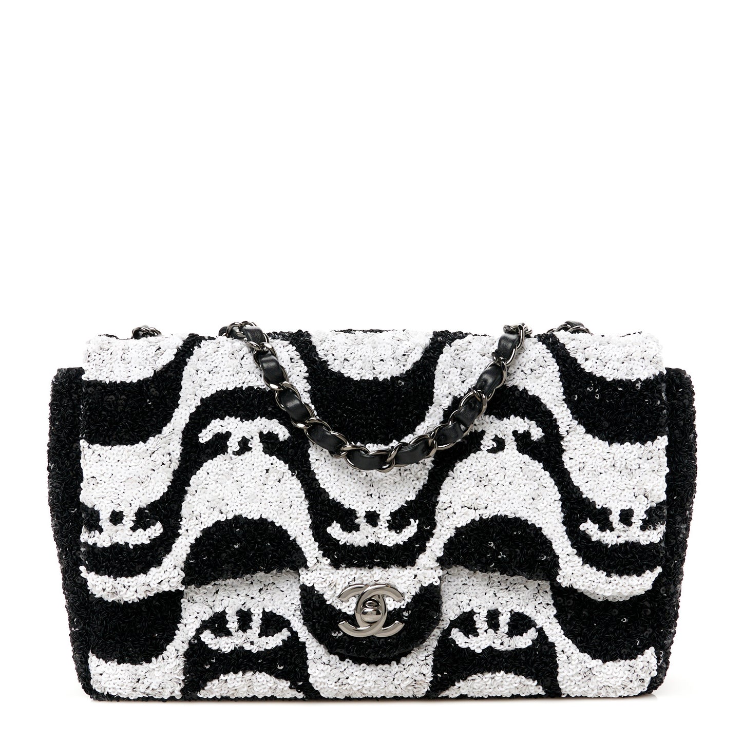 Sequin Mini Rectangular Flap Black White