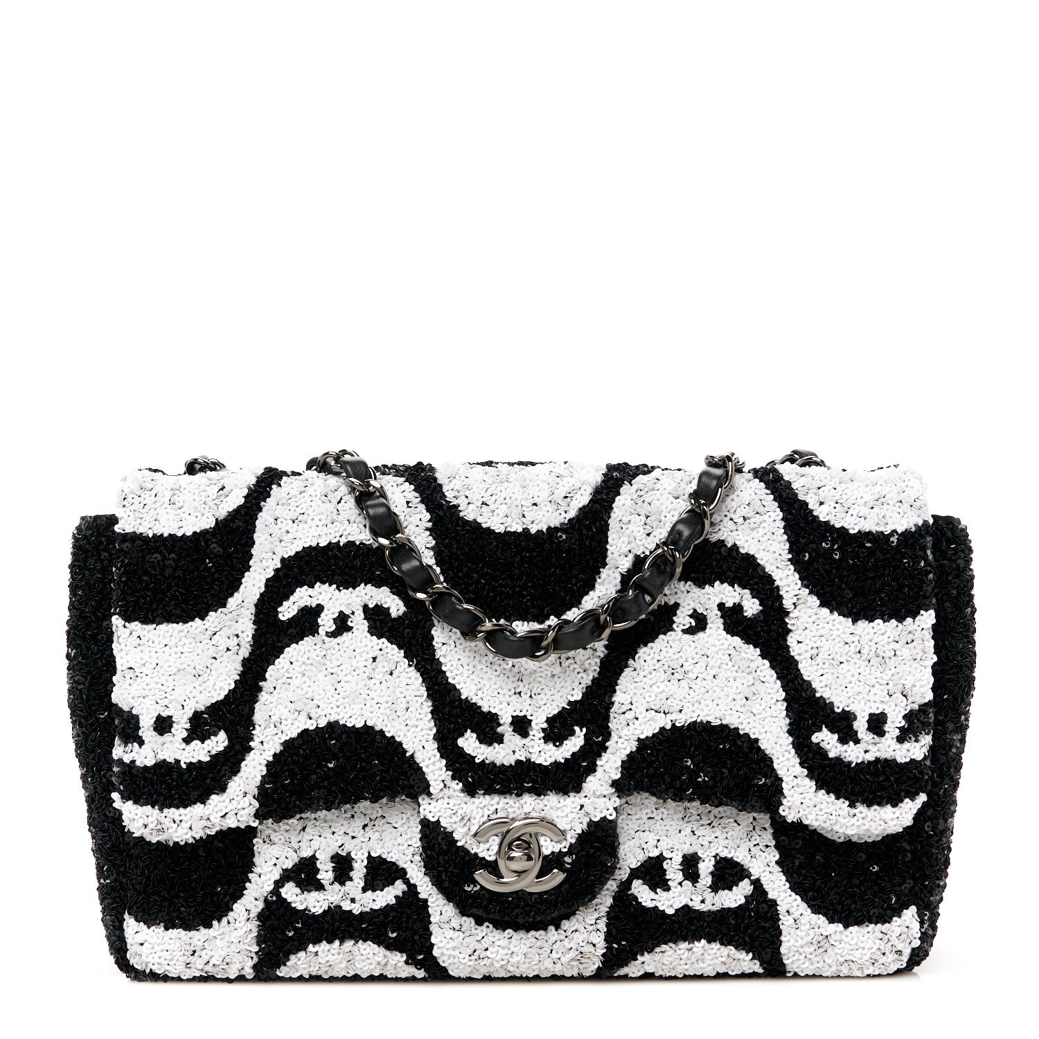 Chanel Sequin Mini Rectangular Flap Black White 1 of 12