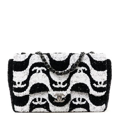 Chanel Sequin Mini Rectangular Flap Black White 1 of 12