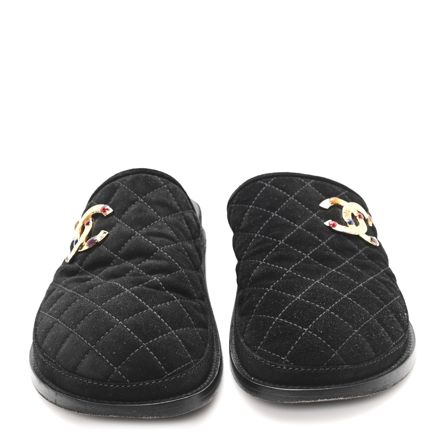 Chanel Suede Stitched Resin CC Mules 39 Black 3 of 9