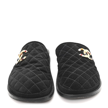 Chanel Suede Stitched Resin CC Mules 39 Black 3 of 9