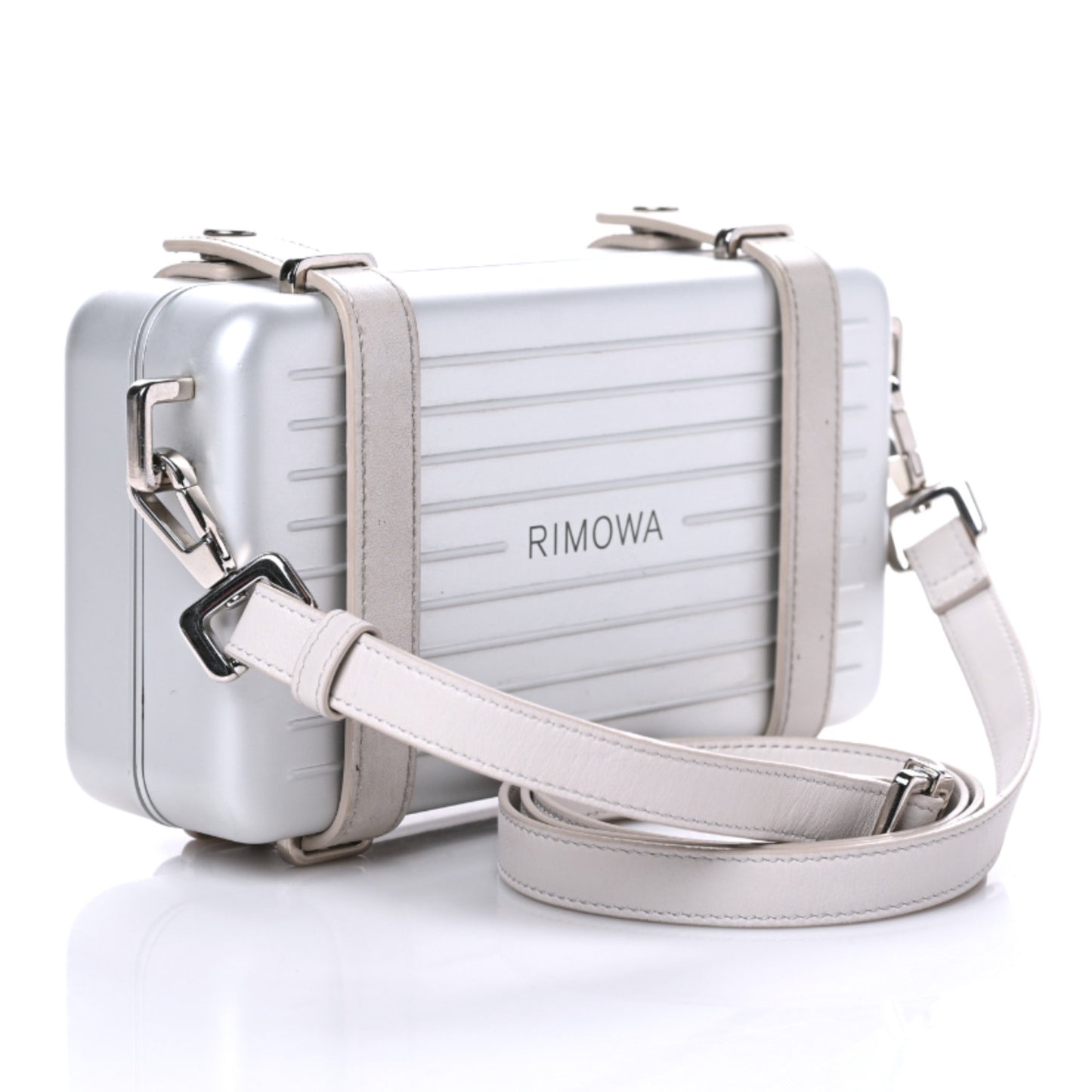 X RIMOWA Aluminum Personal Clutch On Strap Silver