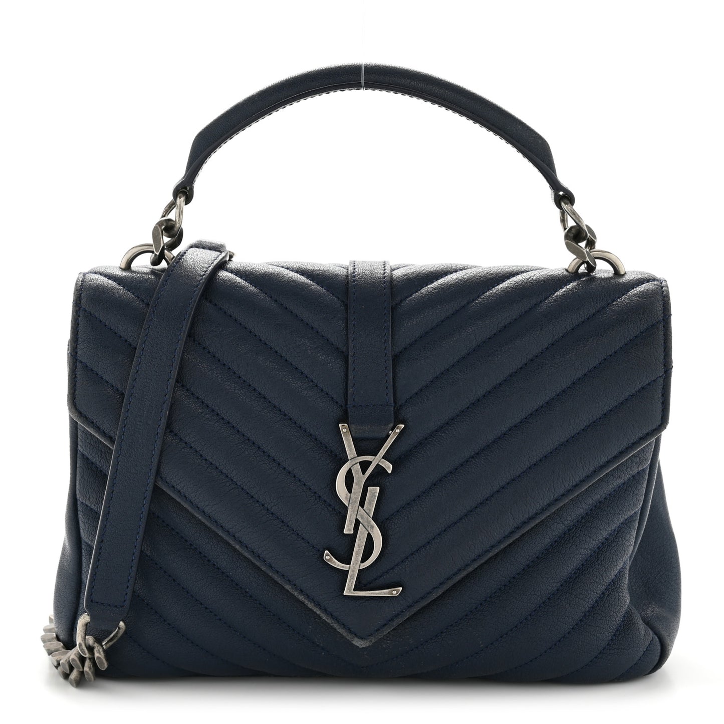 Sheepskin Matelasse Chevron Monogram Medium College Bag Navy