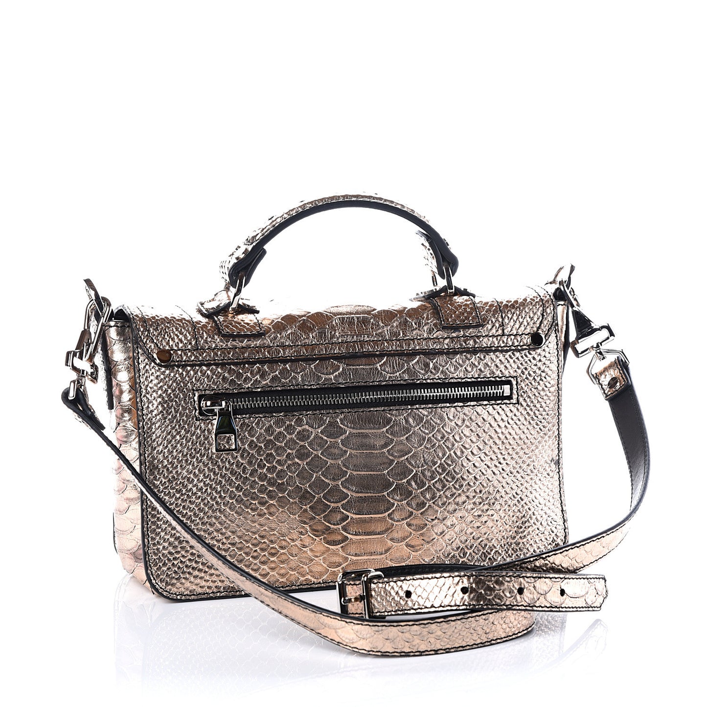 Metallic Python Calfskin Embossed Tiny PS1 Satchel Rose Gold