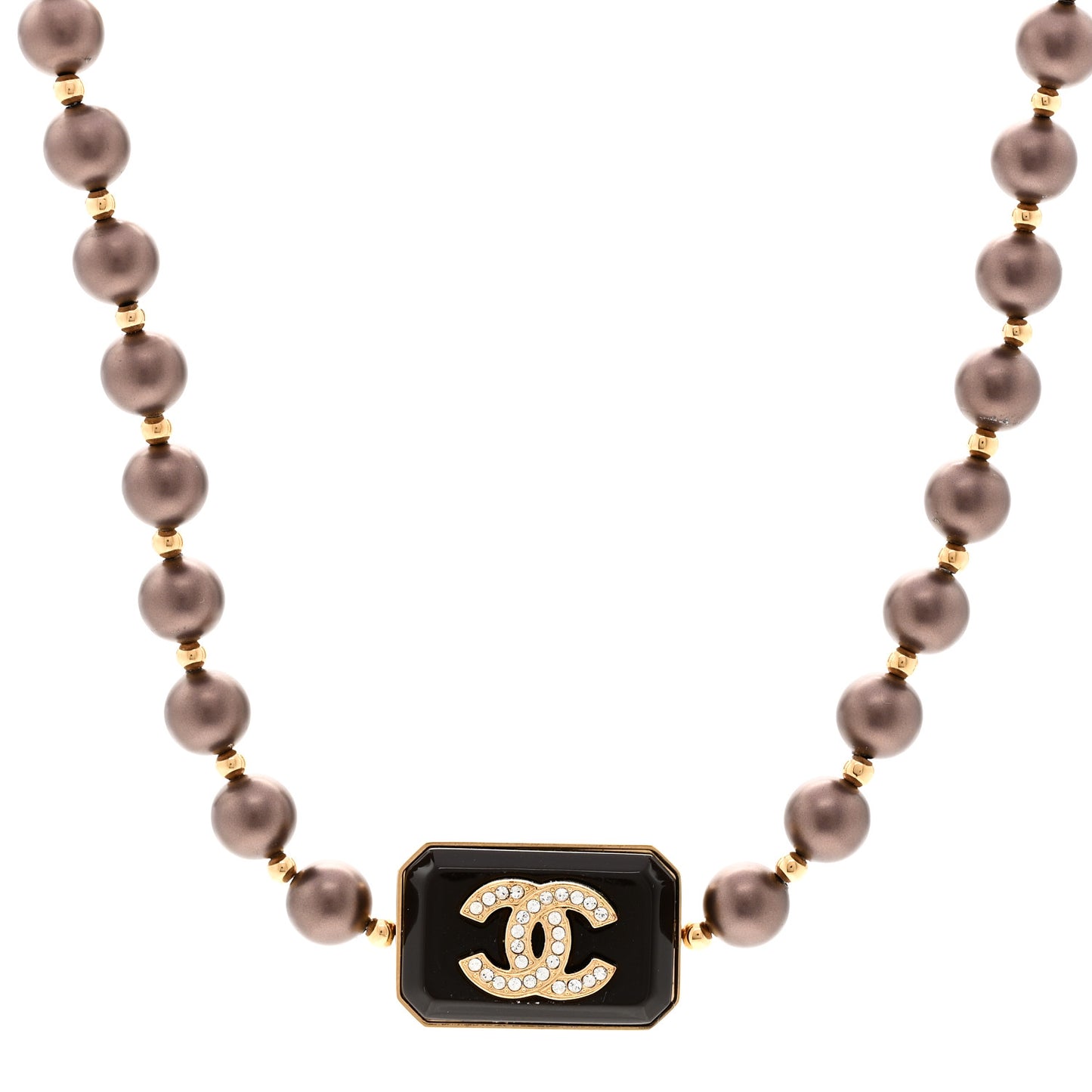 Pearl Crystal CC Choker Necklace Brown Gold
