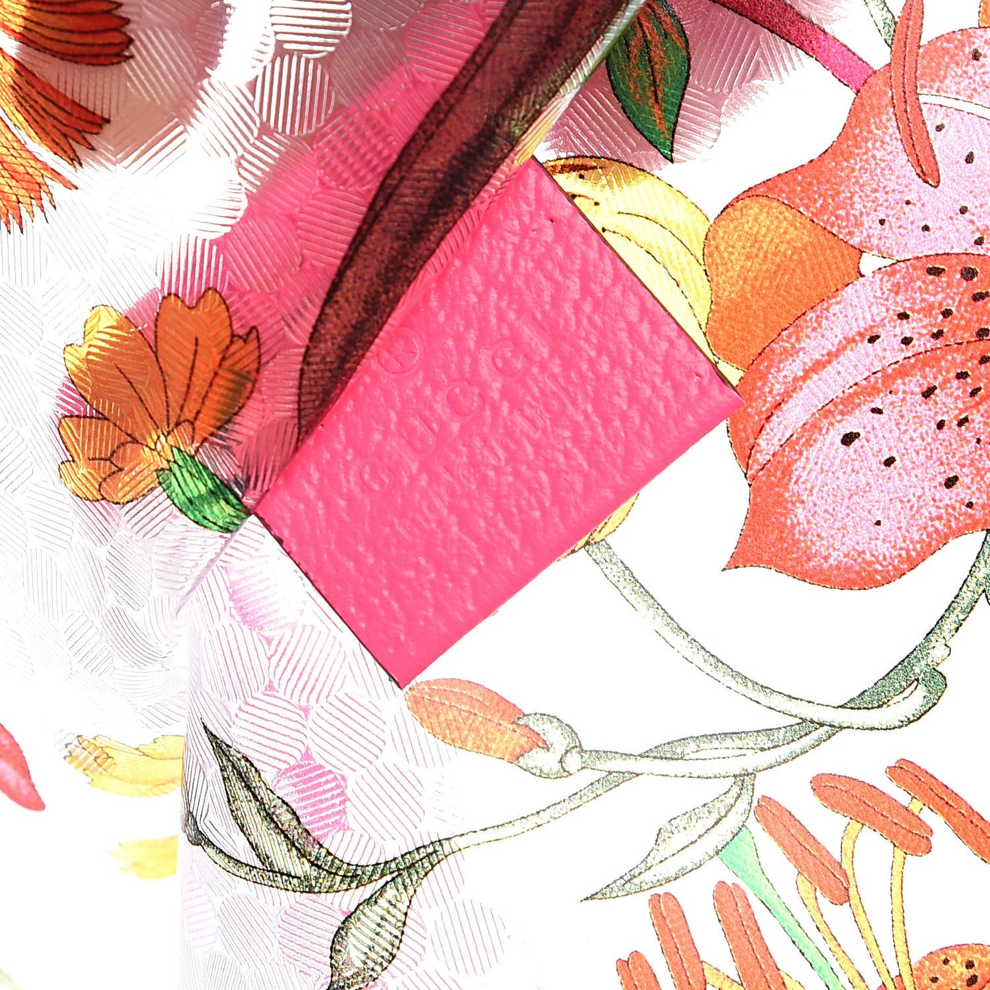 Calfskin Textured Vinyl Print Flora Tote Fluorescent Fuchsia
