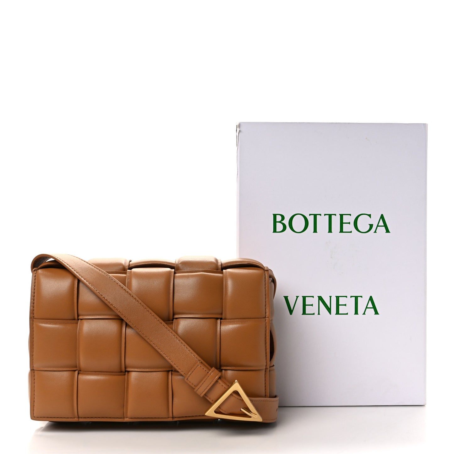 Nappa Maxi Intreccio Padded Cassette Crossbody Bag Caramel