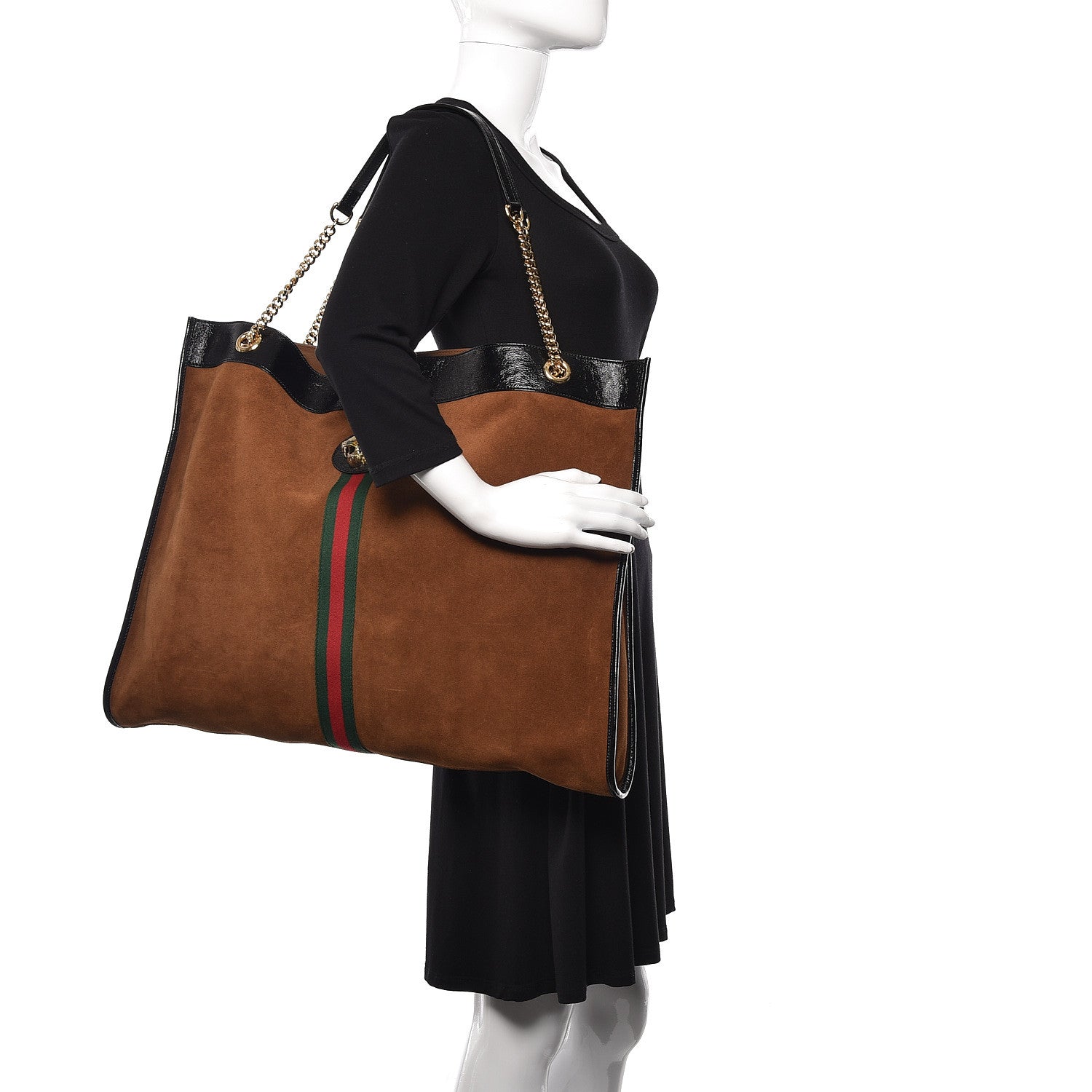 Gucci Suede Patent Maxi Rajah Chain Tote Nocciola Black 2 of 12