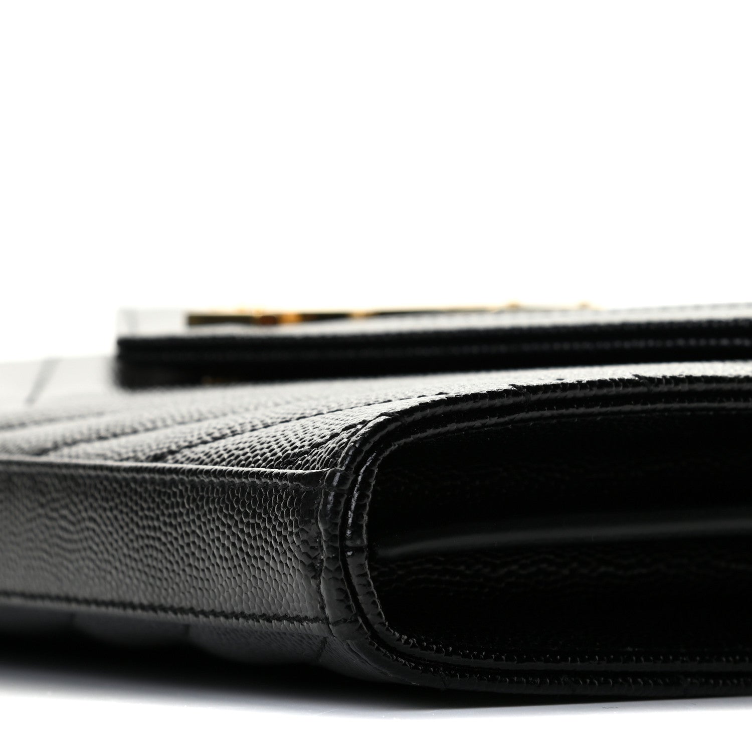 Saint Laurent Grain De Poudre Matelasse Chevron Monogram Chain Wallet Black 7 of 11