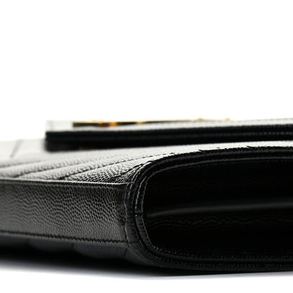 Saint Laurent Grain De Poudre Matelasse Chevron Monogram Chain Wallet Black 7 of 11