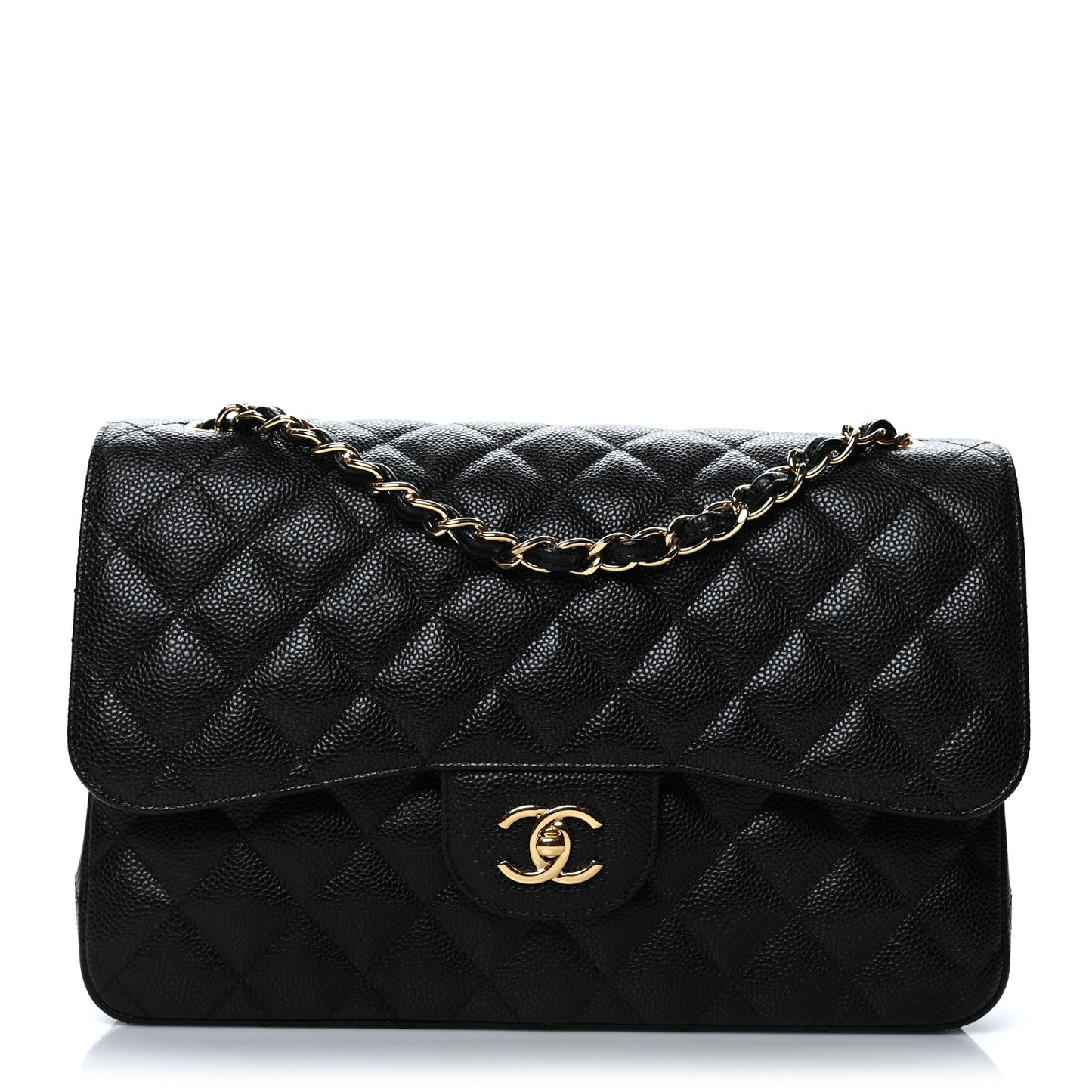 Caviar Quilted Jumbo Double Flap Black