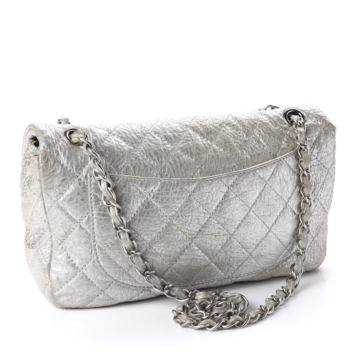 Chanel Calfskin Mirror CC Crackled Flap Silver 3 of 13
