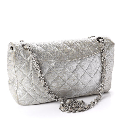Chanel Calfskin Mirror CC Crackled Flap Silver 3 of 13