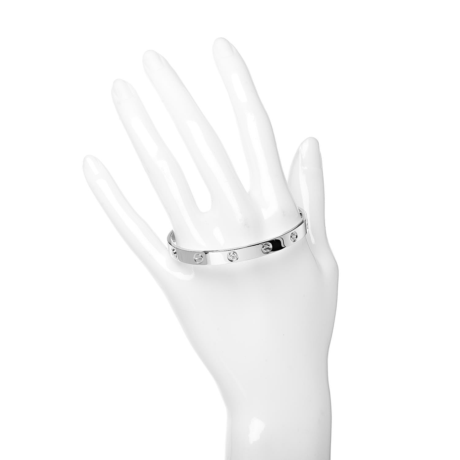 Cartier 18K White Gold 4 Diamond LOVE Bracelet 17 2 of 7