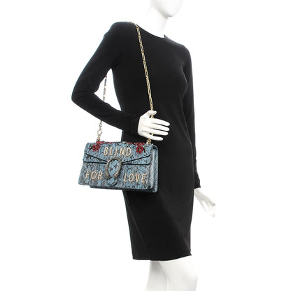 Gucci Snakeskin Blind For Love Embroidered Small Dionysus Shoulder Bag Ultramarine Multicolor 3 of 8