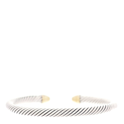 David Yurman Sterling Silver 18K Yellow Gold Diamond 5mm Cable Classics Bracelet 3 of 5